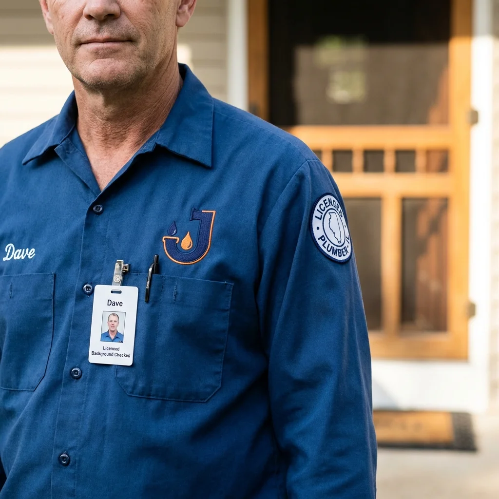 Licensed plumber showing ID badge in West Newton, PA