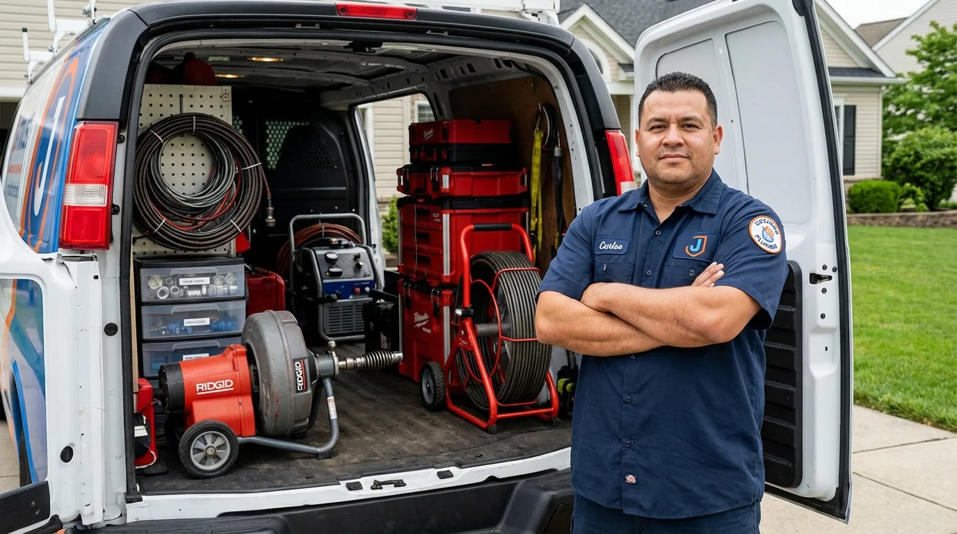 Professional drain cleaning equipment and Johns Plumbing LLC plumber in West Newton
