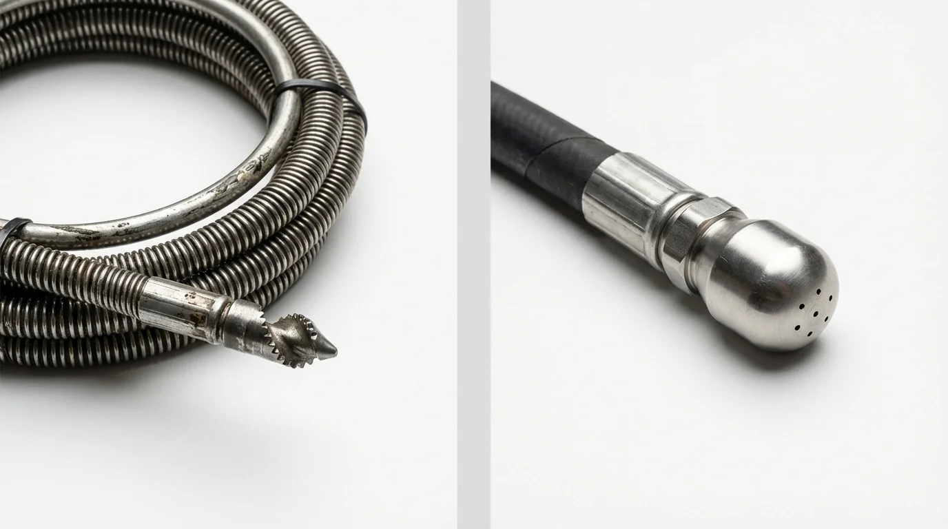 Drain snake cable and hydro jetting nozzle used for drain cleaning in West Newton, PA