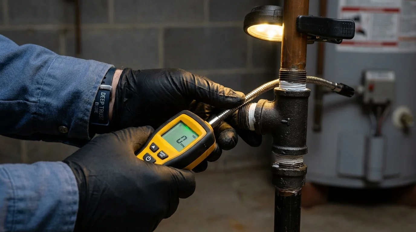 Gas leak detection with electronic sniffer by Johns Plumbing LLC in West Newton