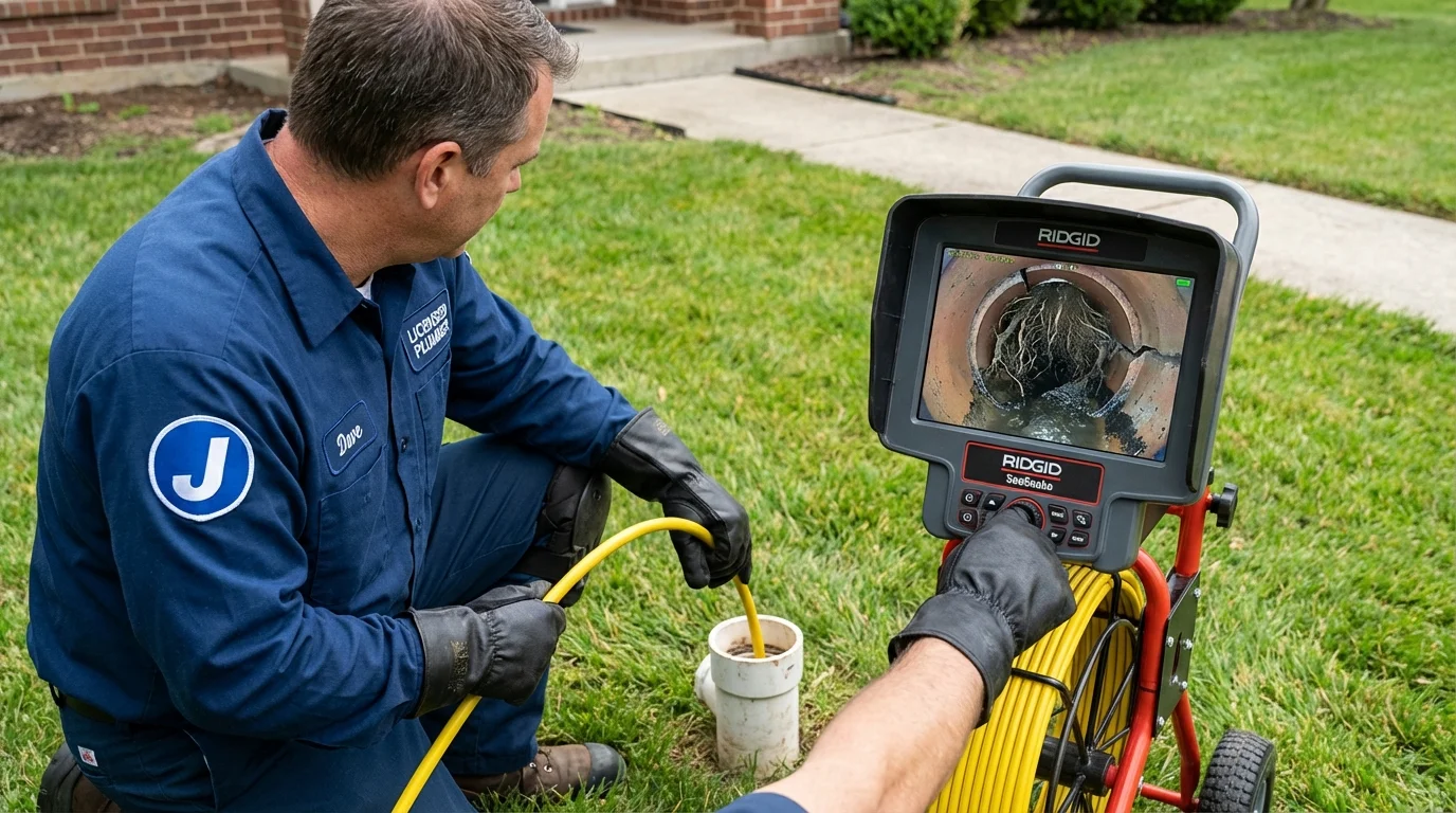 Sewer camera inspection being performed by Johns Plumbing LLC in West Newton