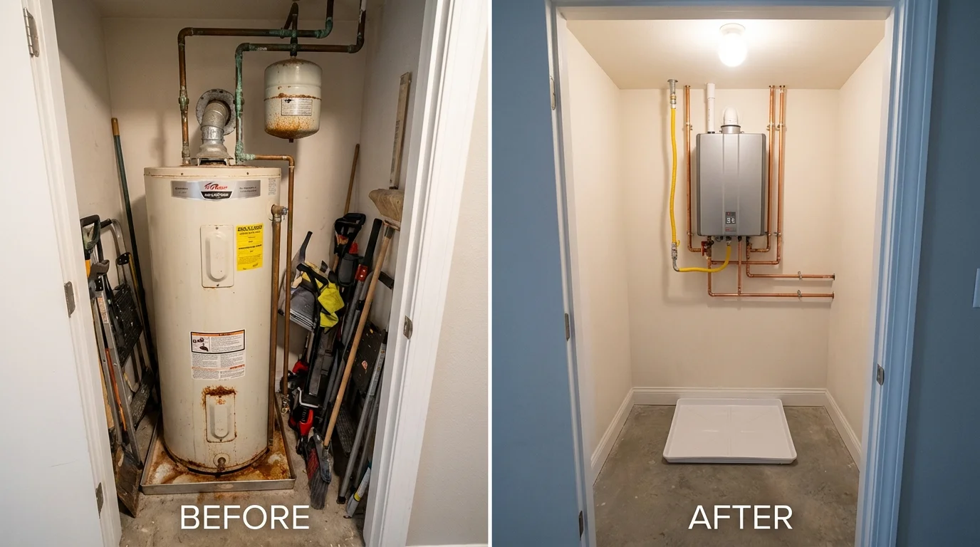 Tank water heater versus wall-mounted tankless unit comparison for West Newton, PA homeowners