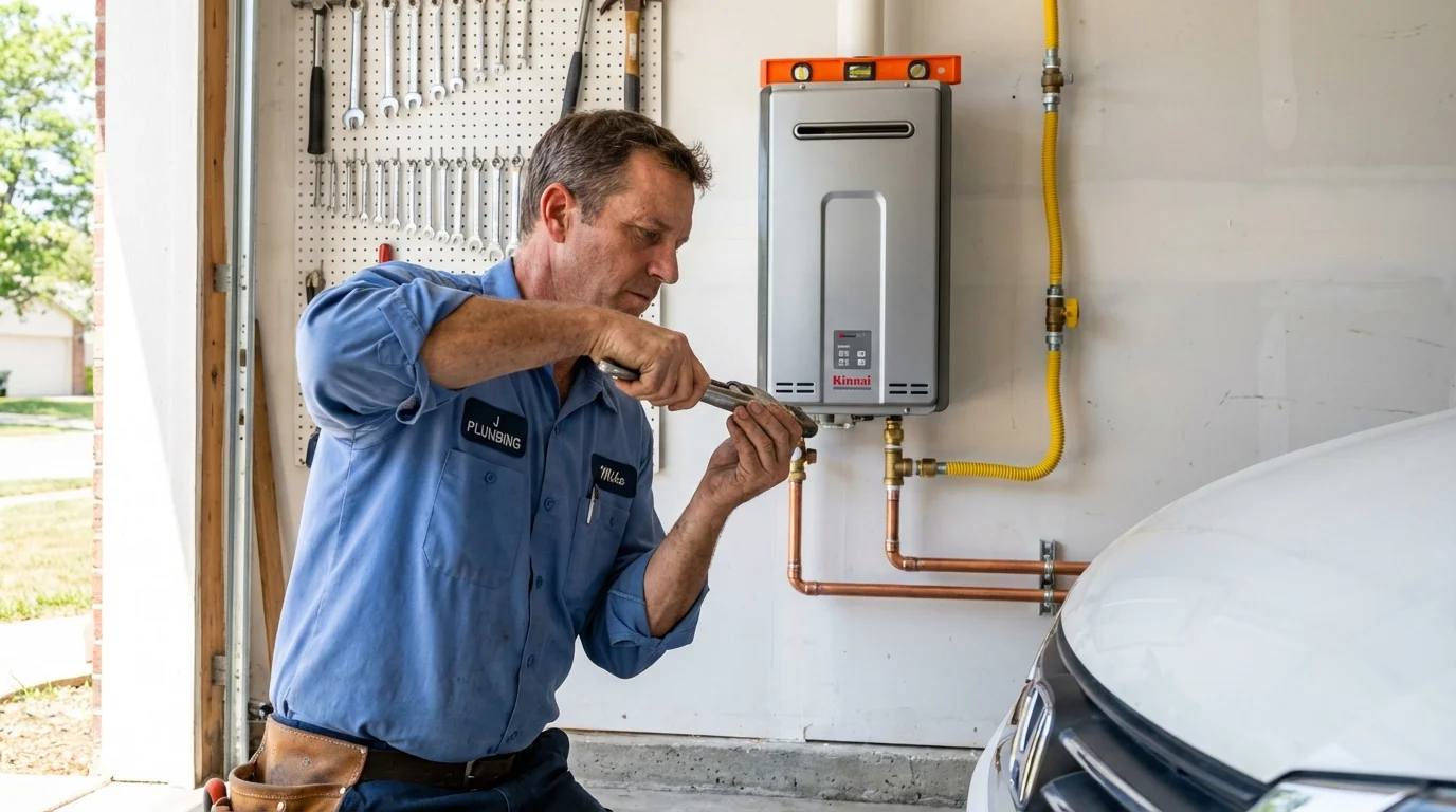Tankless water heater installation by a Johns Plumbing LLC plumber in West Newton