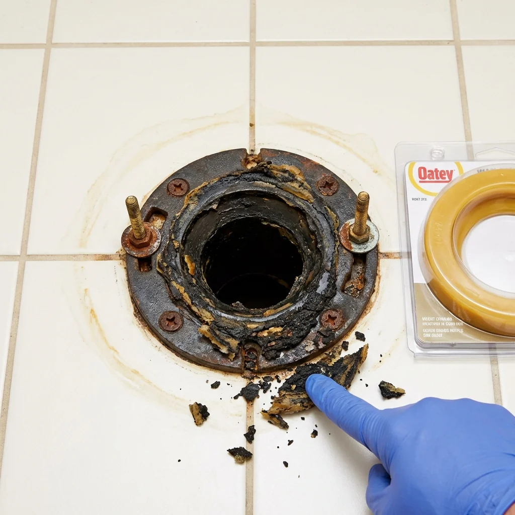 Failed wax ring showing water seepage at the base of a toilet in a West Newton, PA home