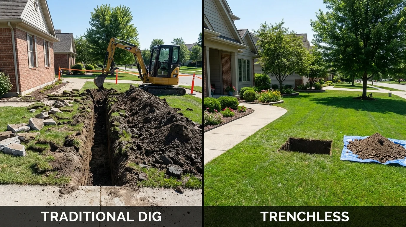 Trenchless sewer repair with minimal yard damage versus traditional excavation in West Newton, PA